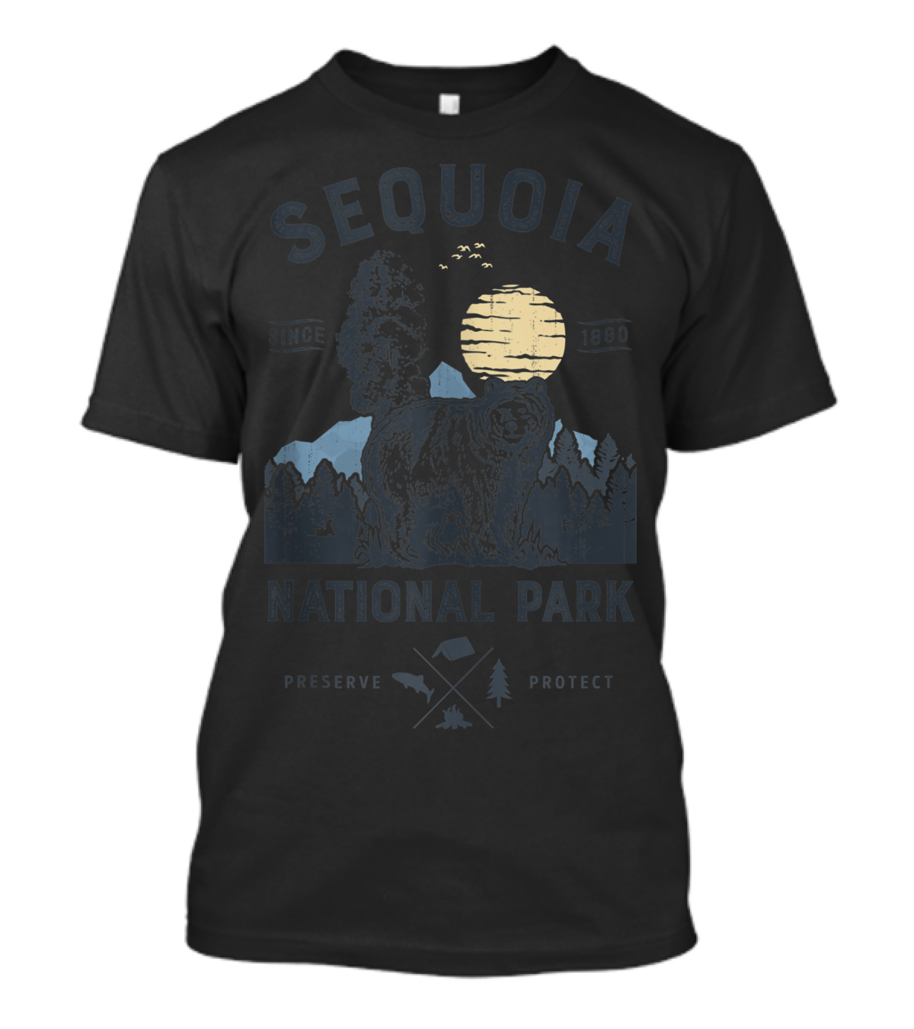 Sequoia National Park Since 1890 Preserve Protect Vintage California Bear Moonlit Forest T-Shirt