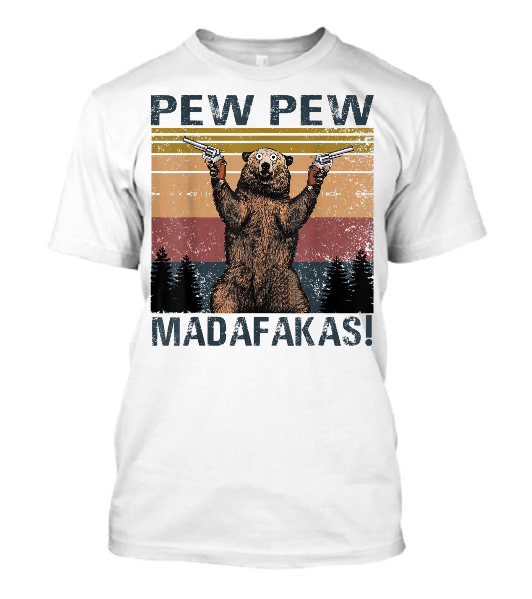 Pew Pew Madafakas Bear Retro Gun Humor T-Shirt