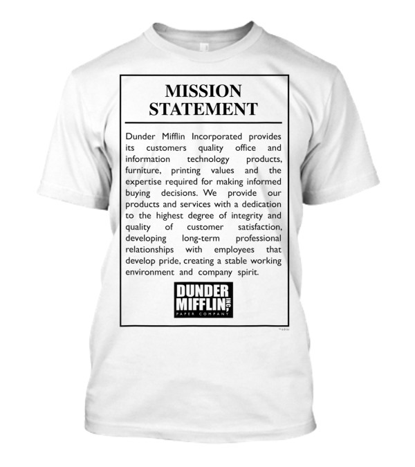 The Office Dunder Mifflin Mission Statement Company Spirit T-Shirt