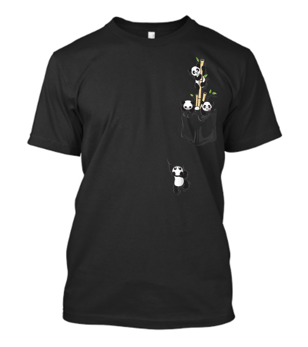 T Cute Playful Panda Climbing Bamboo In Pocket Scene T-Shirt