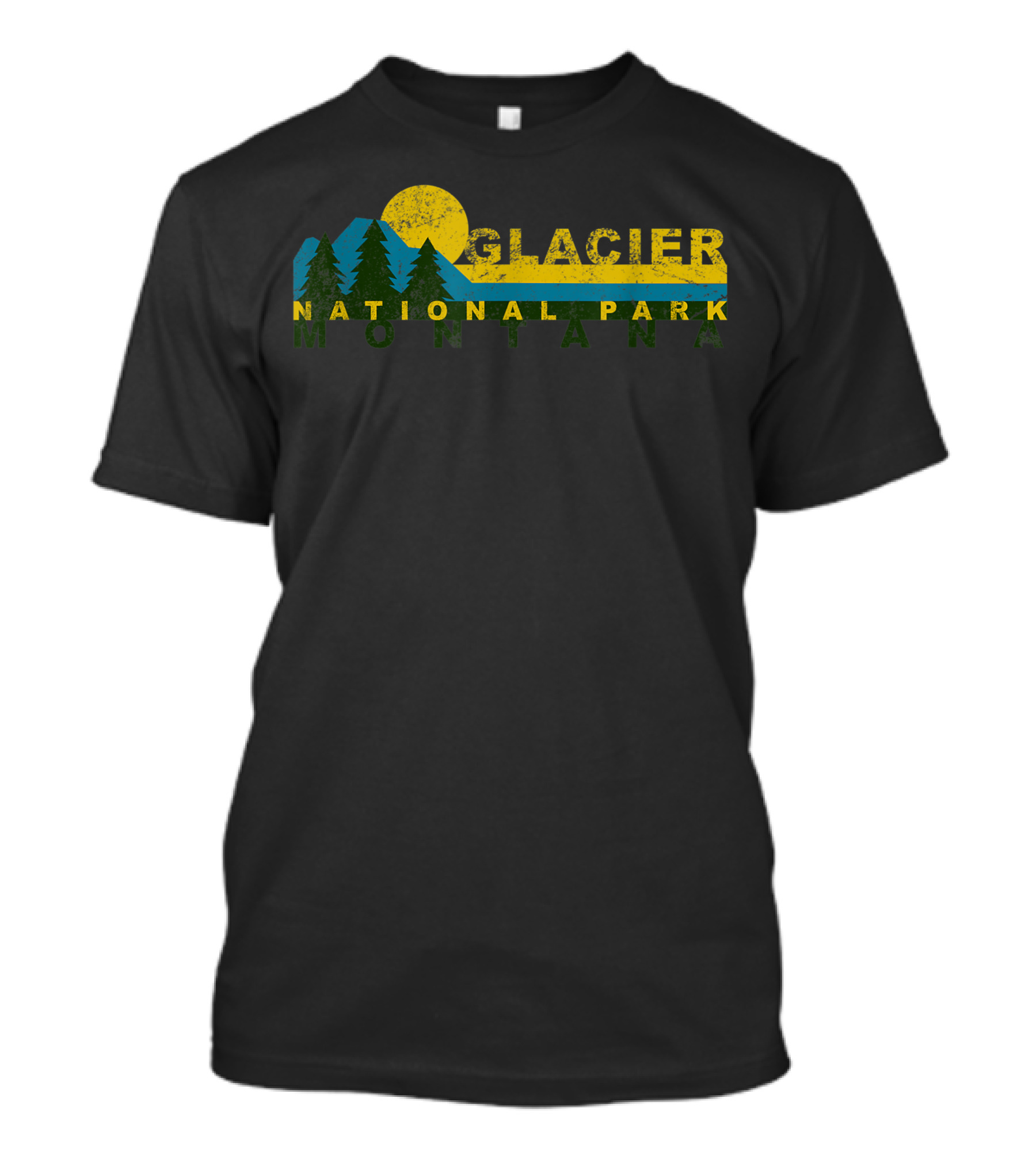 Glacier National Park Montana Vintage Mountain Sunset Treeline T-Shirt