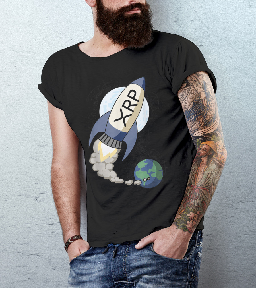 XRP Rocket Ascending To The Moon Cryptocurrency Bullrun T-Shirt