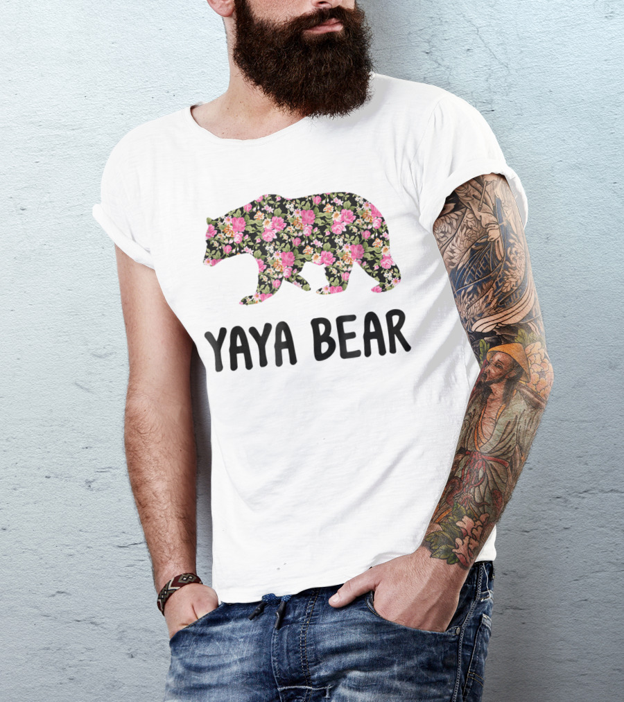 Yaya Bear Floral Grandmother Pink Rose T-Shirt