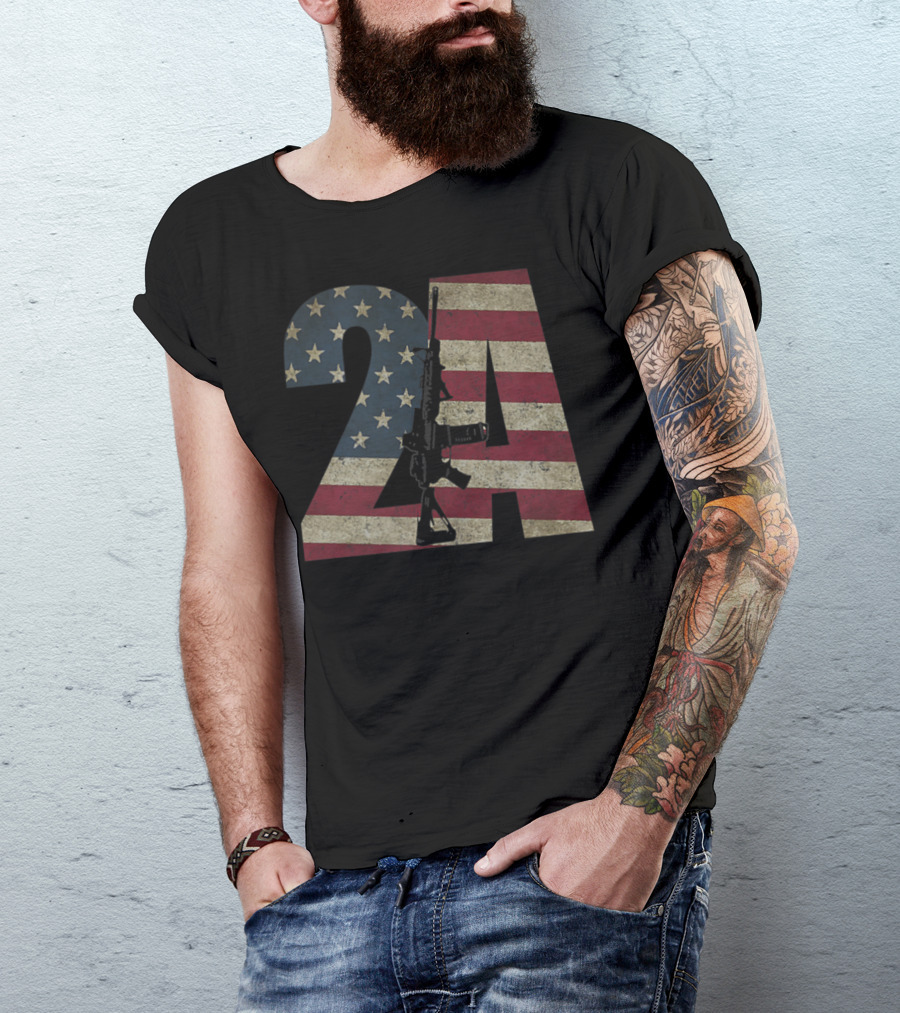 2A American Flag 2nd Amendment Rifle Patriotic Gun Owner T-Shirt