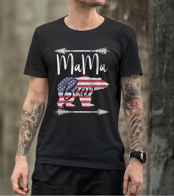 Mama Bear American Flag Fourth Of July USA T-Shirt