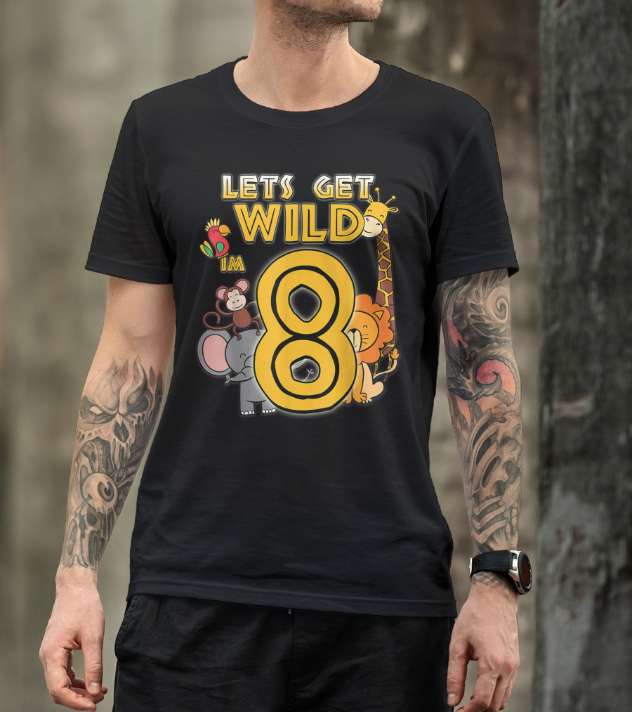 Let's Get Wild I'm 8 Zoo Animals Safari Birthday T-Shirt