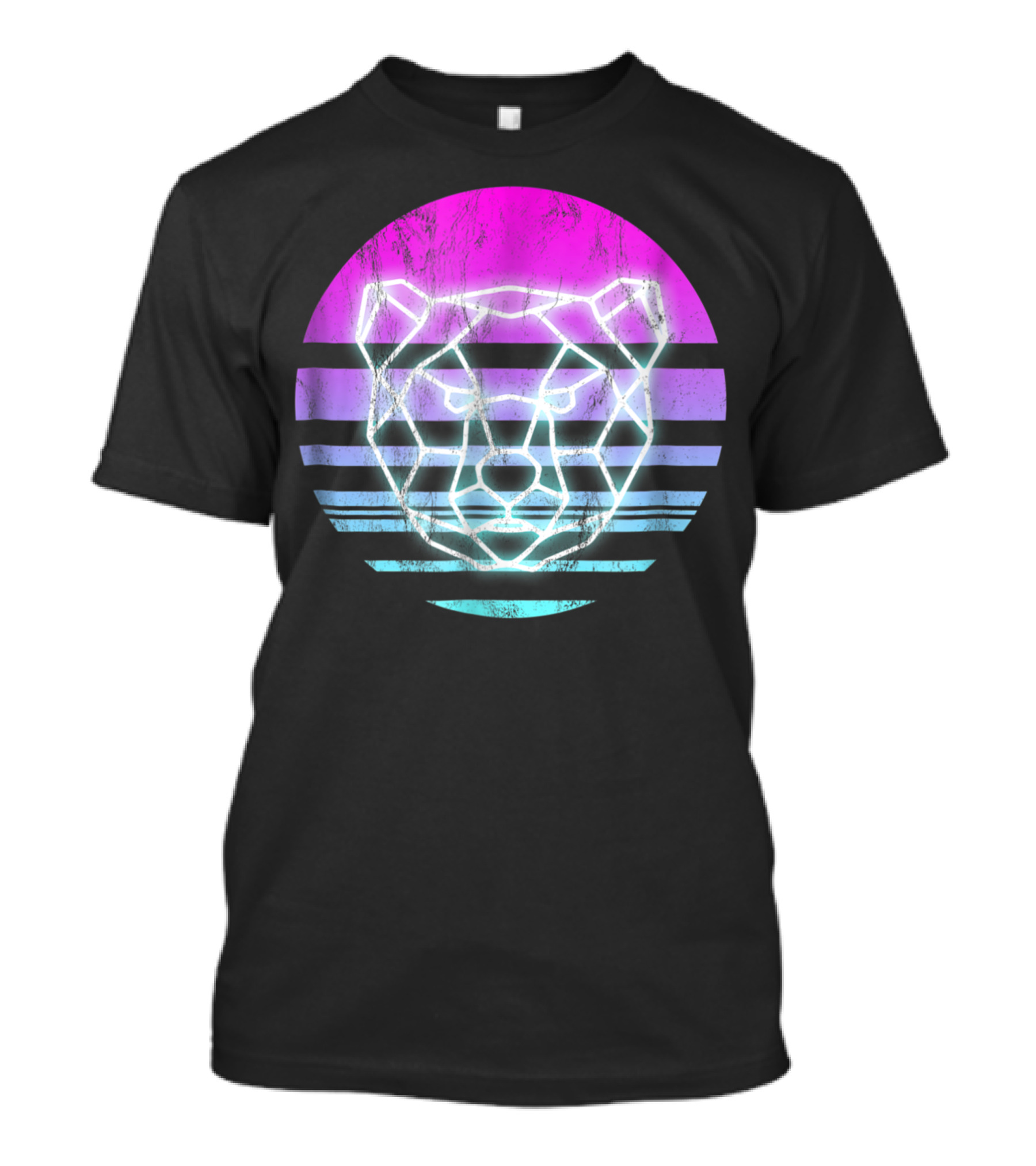 80S Neon Geometric Bear Face T-Shirt
