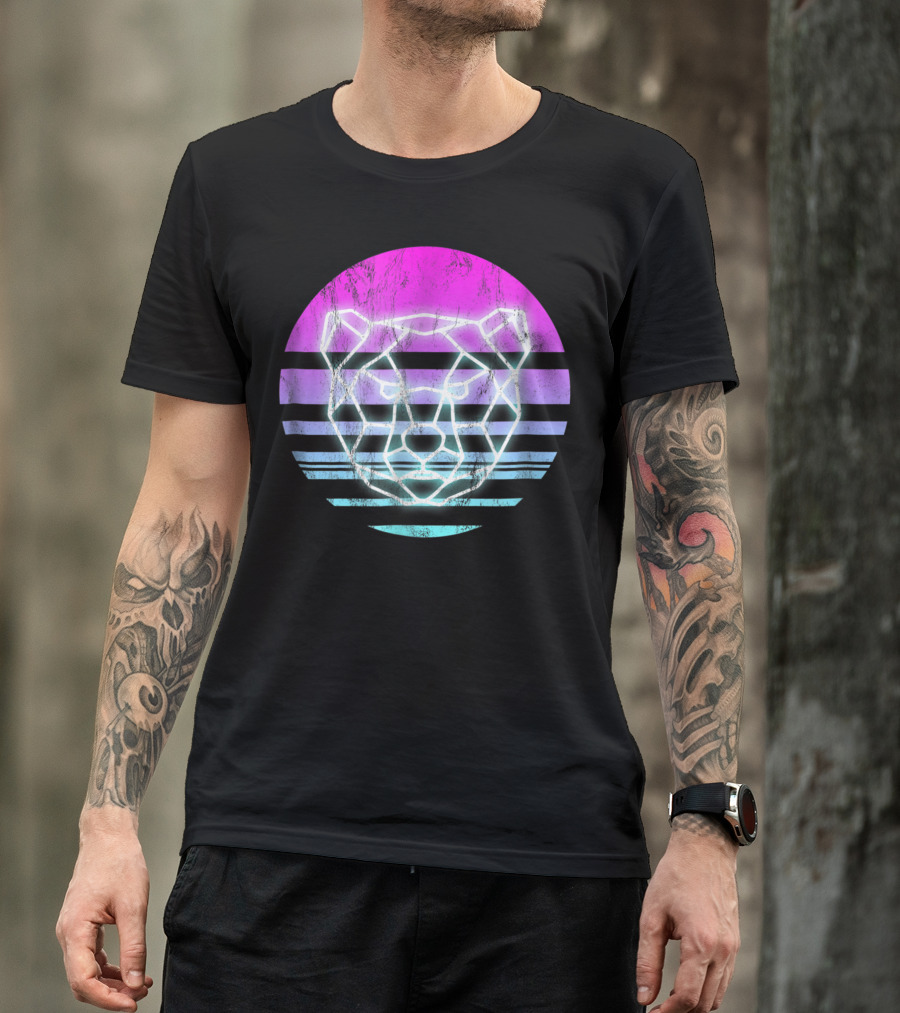 80S Neon Geometric Bear Face T-Shirt