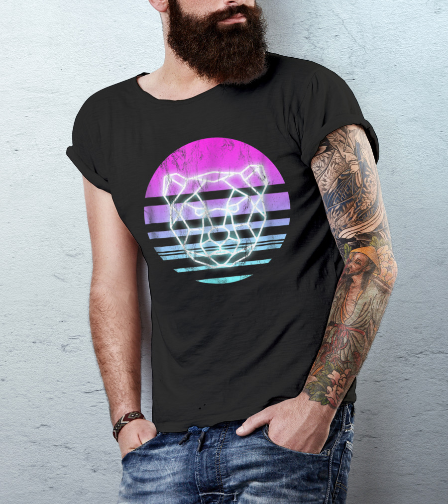 80S Neon Geometric Bear Face T-Shirt