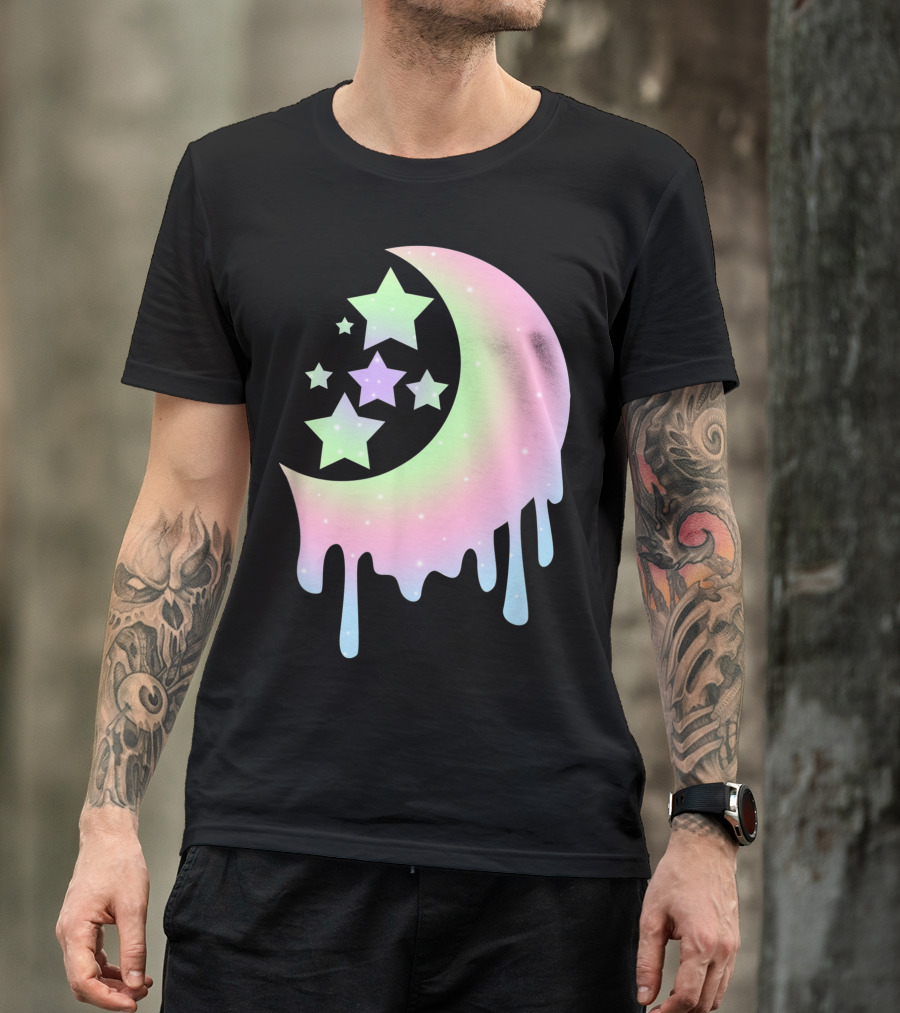 Pastel Moon Goth Aesthetic Clothing For Girls With Dripping Stars T-Shirt