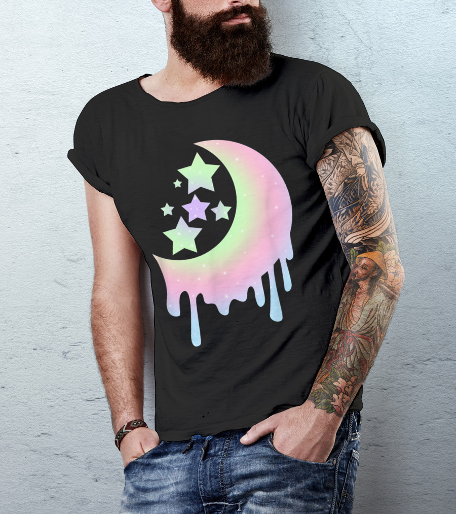 Pastel Moon Goth Aesthetic Clothing For Girls With Dripping Stars T-Shirt