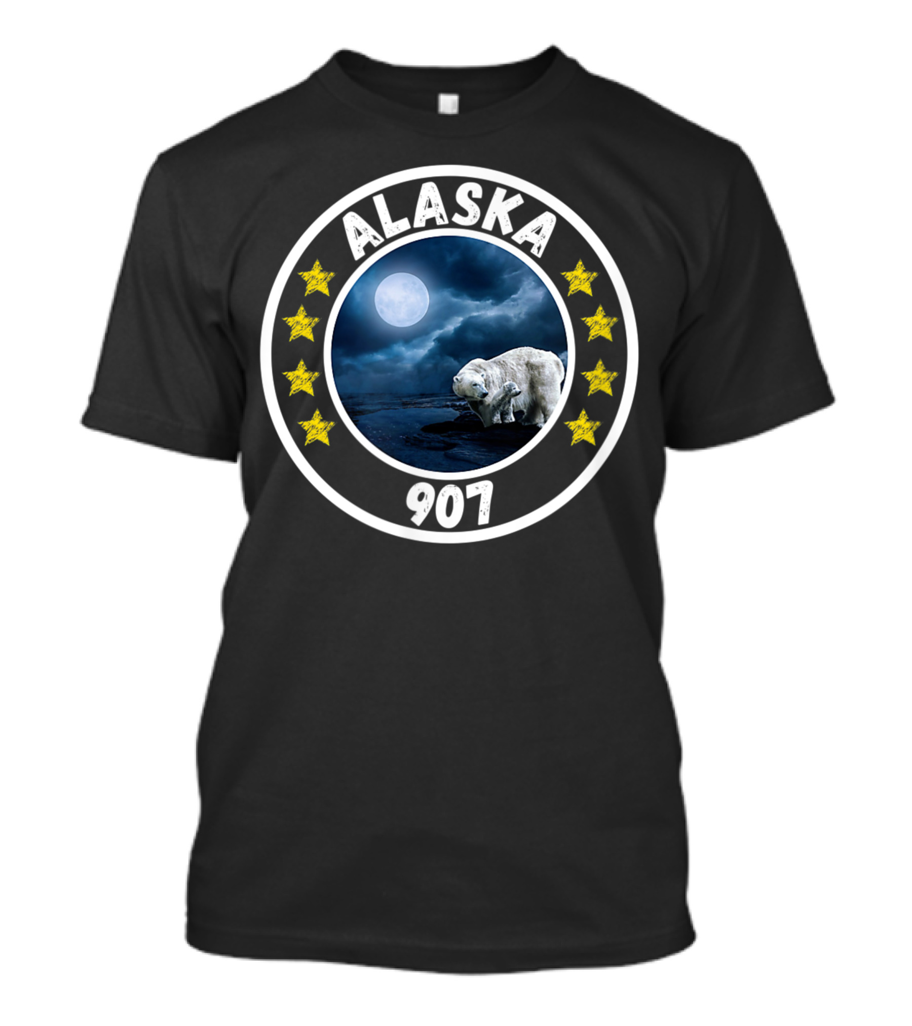Alaska 907 Polar Bear Moonlit Scene With Stars T-Shirt