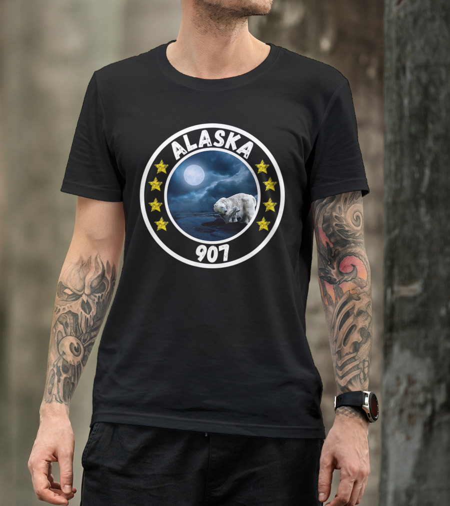 Alaska 907 Polar Bear Moonlit Scene With Stars T-Shirt