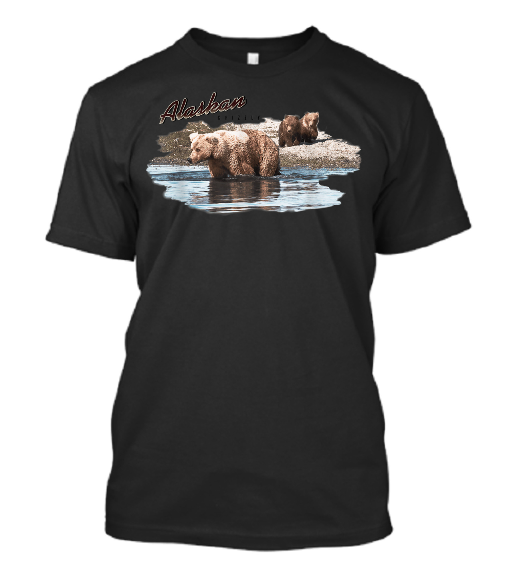 Alaskan Grizzly Bear Family In Nature Scene T-Shirt