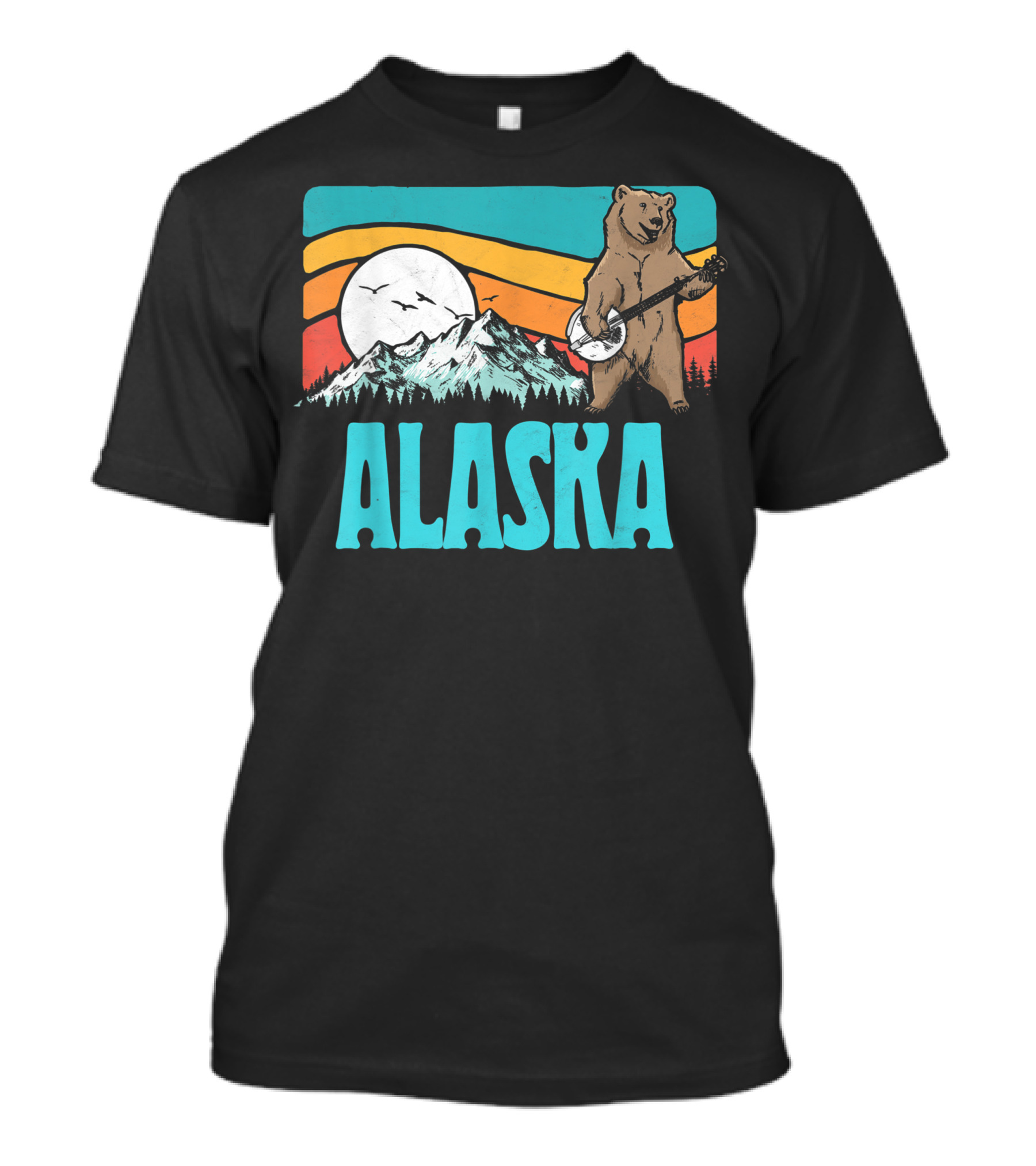 Alaska Bear Playing Banjo In Colorful Mountain Sunset Scene T-Shirt