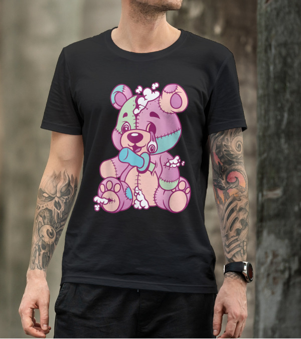 Anime Aesthetic Pastel Goth Evil Stitch Teddy Bear Cute Patchwork Toy T-Shirt