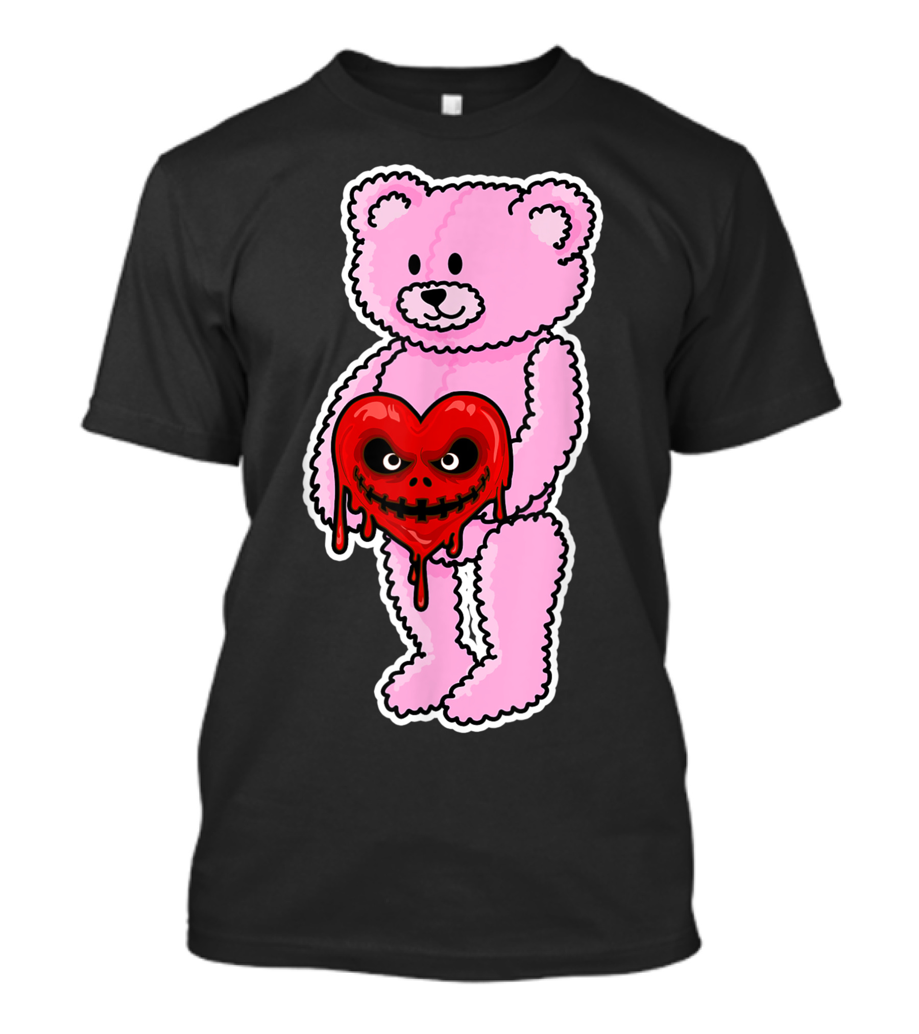 Anti Valentines Day Emo Goth Horror Teddy Bear Holding Dripping Red Heart T-Shirt