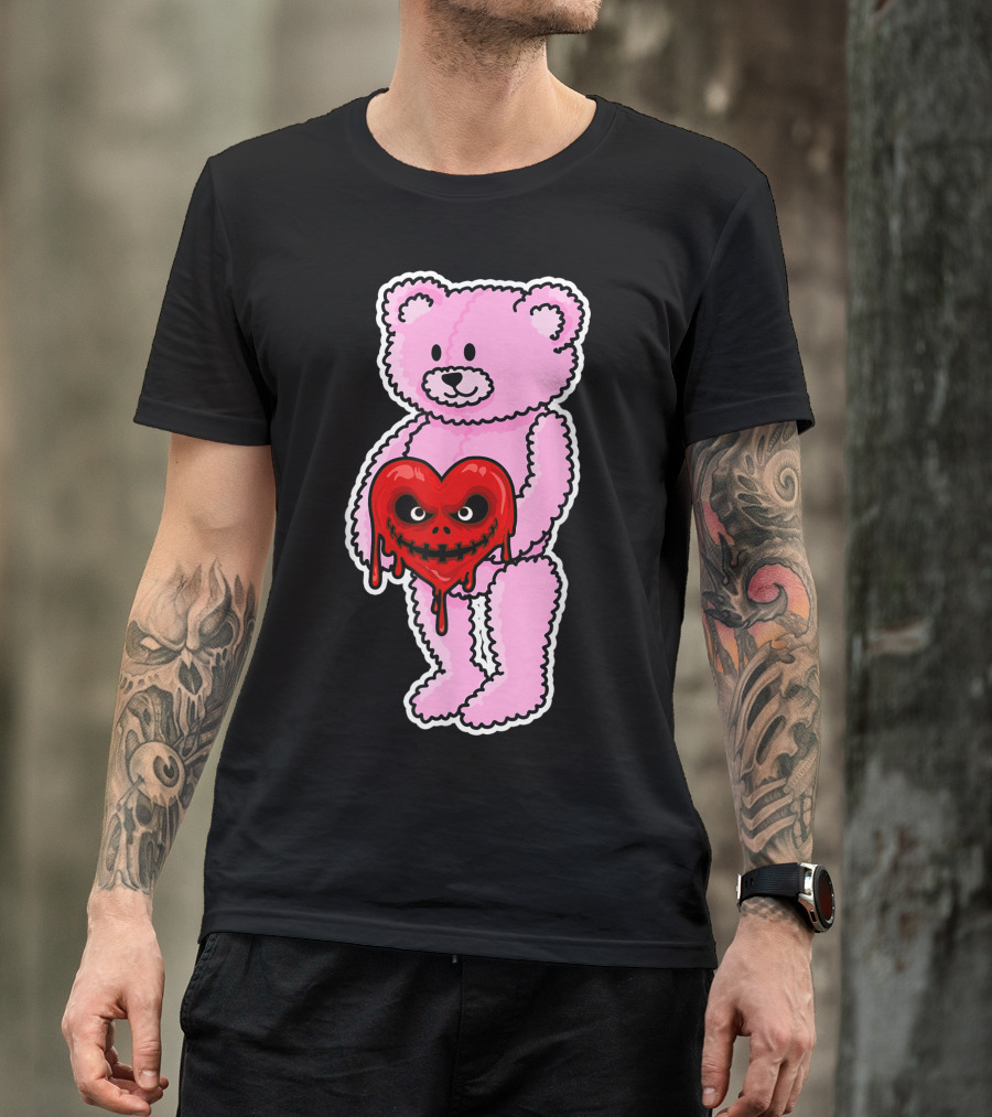 Anti Valentines Day Emo Goth Horror Teddy Bear Holding Dripping Red Heart T-Shirt