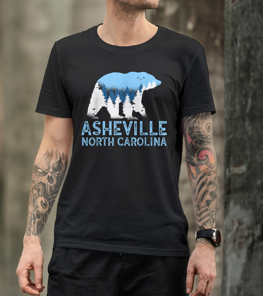 Asheville North Carolina Bear Silhouette Blue Ridge Mountains Forest Scene T-Shirt