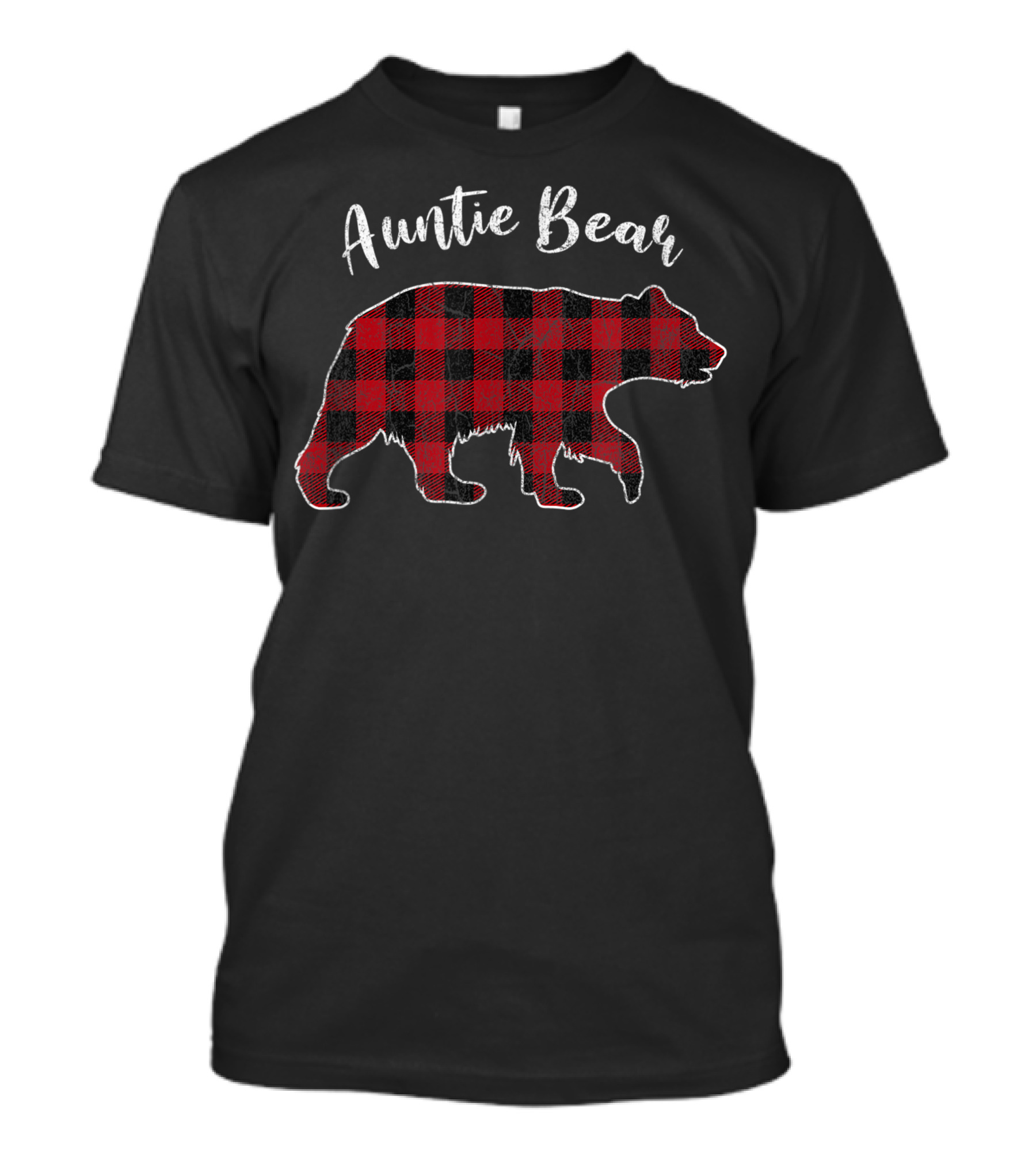 Auntie Bear Red Buffalo Plaid Christmas T-Shirt