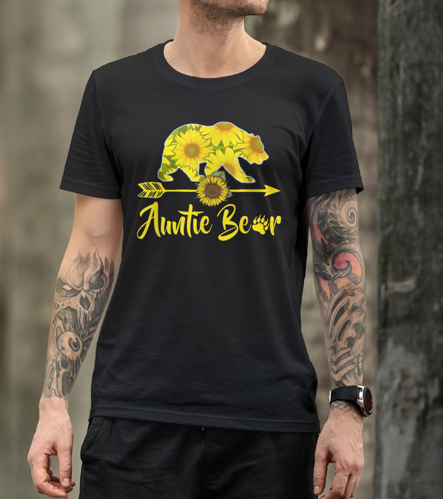 Auntie Bear Sunflower Arrow Paw Prints T-Shirt