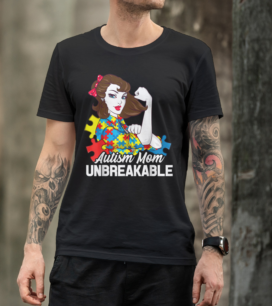 Unbreakable Autism Mom Cute Puzzle Pattern Awareness T-Shirt