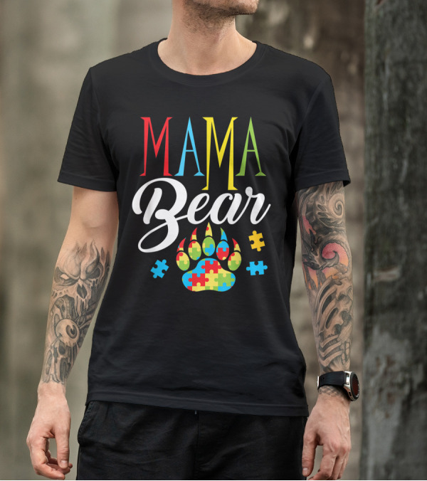 Mama Bear Paw Puzzle Piece Autism Child Womens Autistic T-Shirt