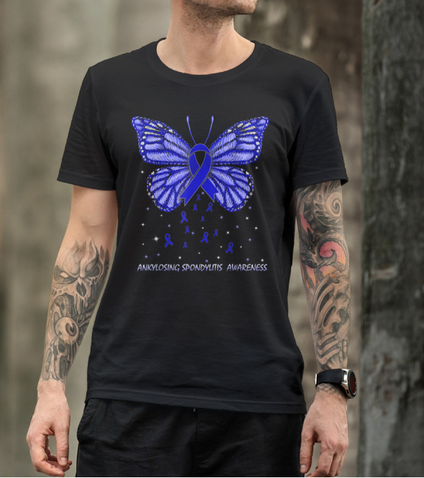 ANKYLOSING SPONDYLITIS AWARENESS BLUE BUTTERFLY T-Shirt