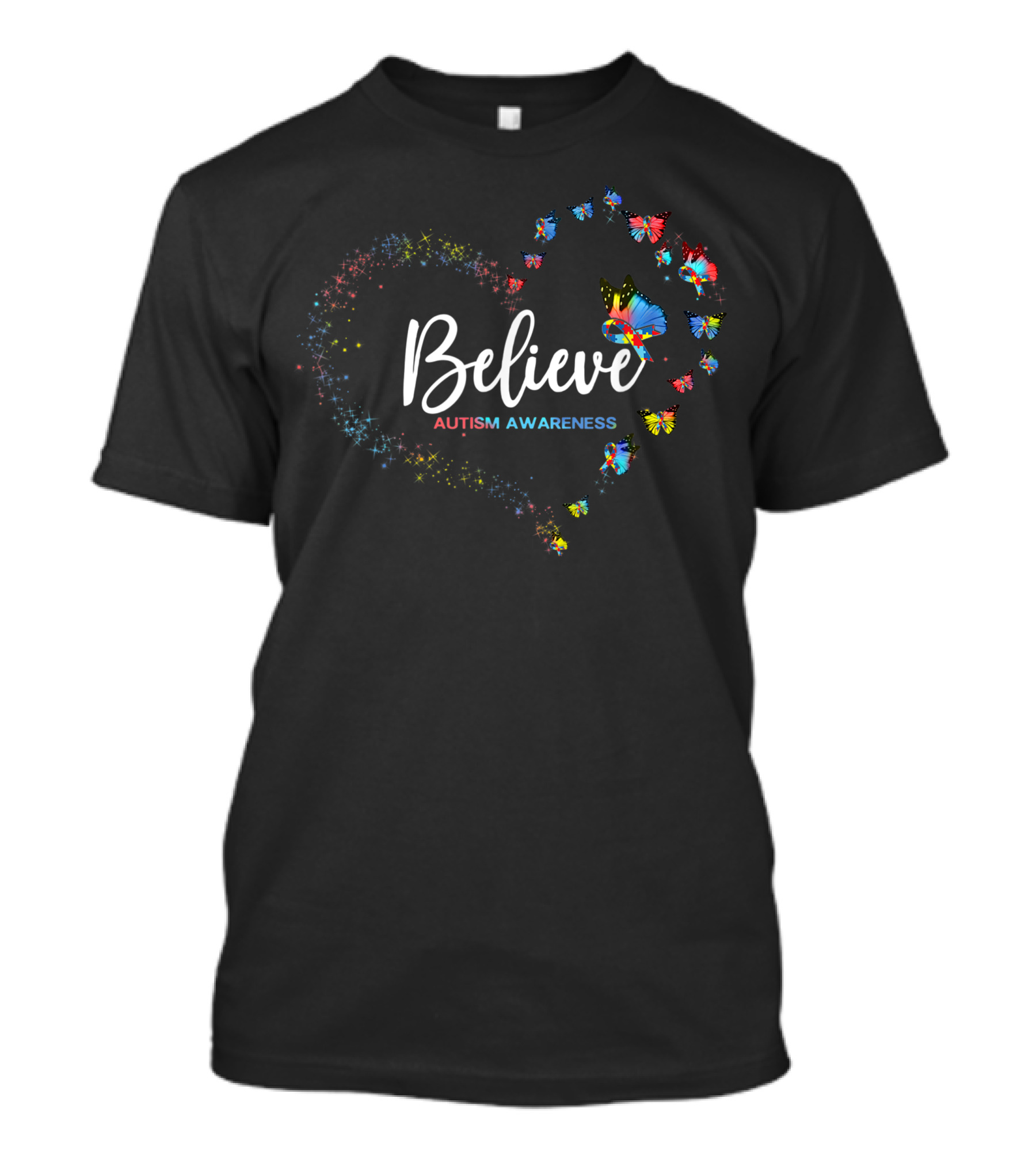 Believe Autism Awareness Butterfly Heart T-Shirt