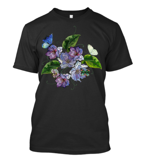 Beautiful Botanical Floral Plant With Butterfly And Flower T-Shirt
