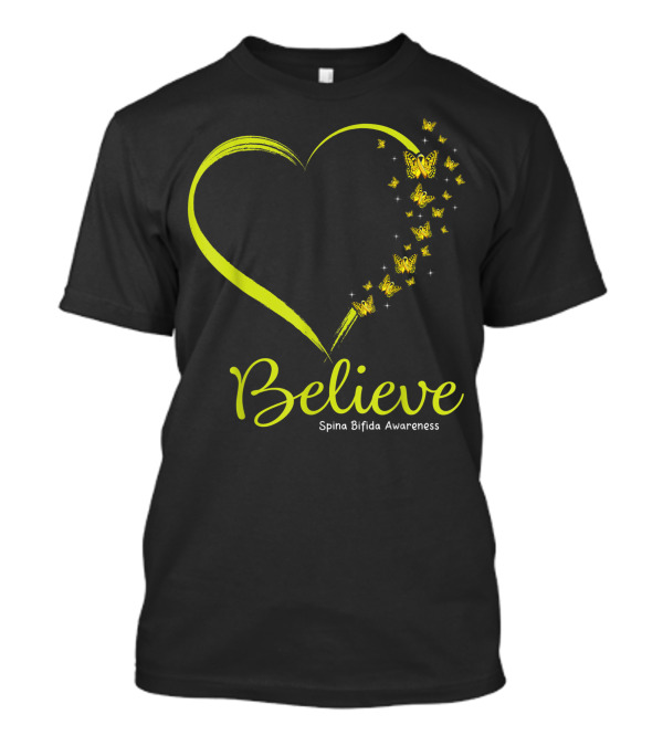 Believe Heart Butterfly Spina Bifida Awareness T-Shirt