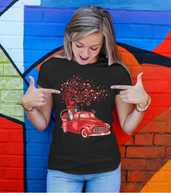 Bernedoodle Valentine Red Truck With Butterfly Heart Tree T-Shirt