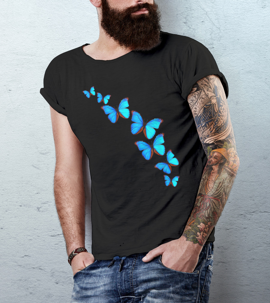 Blue Butterflies Diagonal Flight T-Shirt