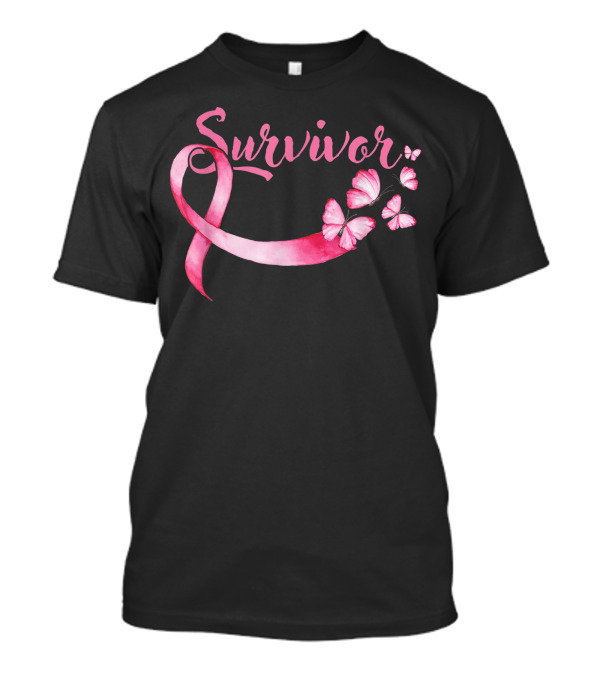 Survivor Pink Ribbon Butterflies Breast Cancer Awareness T-Shirt