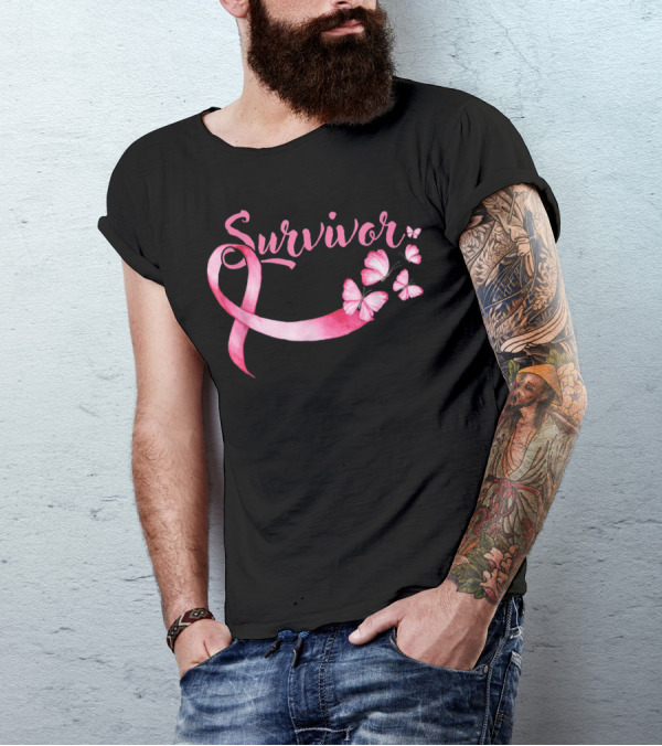 Survivor Pink Ribbon Butterflies Breast Cancer Awareness T-Shirt