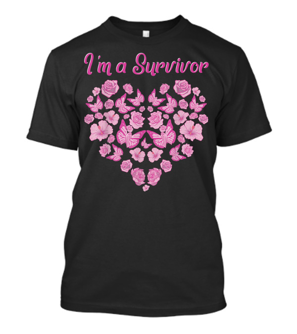 I'm A Survivor Pink Butterfly And Rose Heart T-Shirt