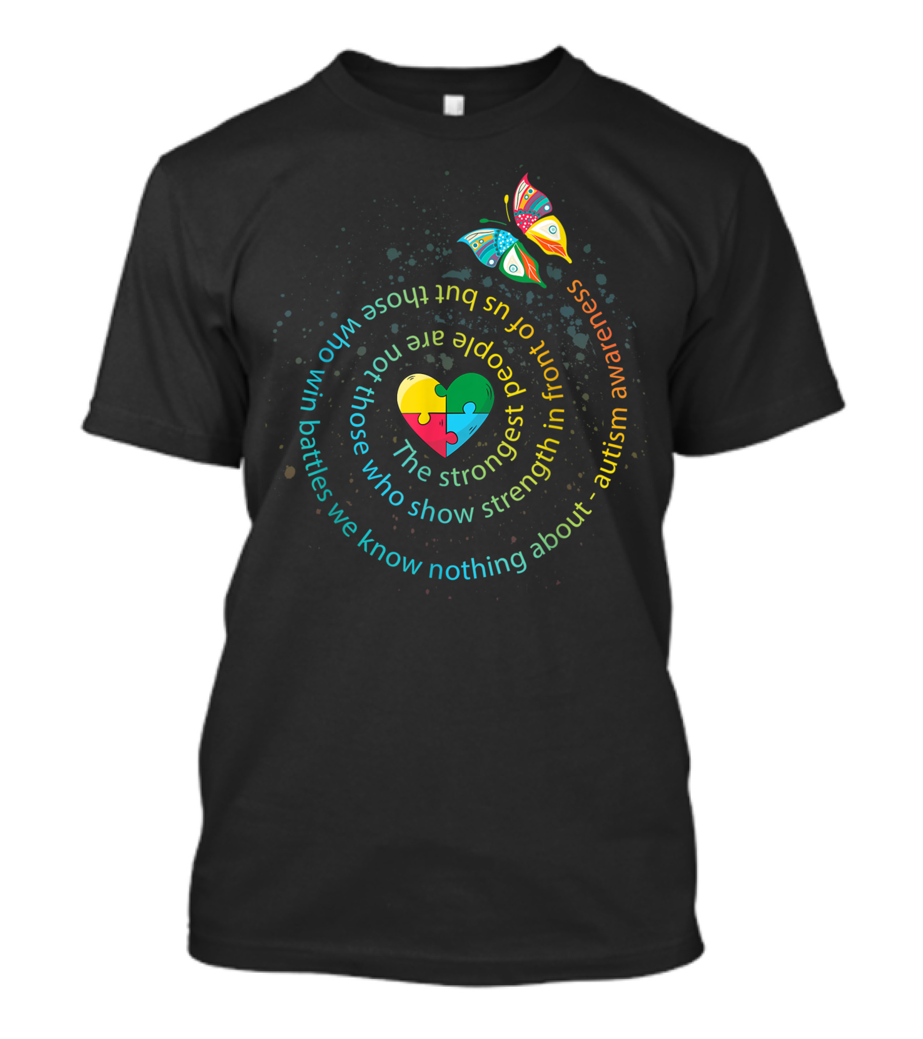Autism Awareness Butterfly People Show Strength In Front Of Us Puzzle Heart T-Shirt