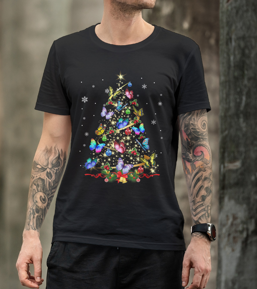 Butterfly Christmas Tree Lights Snowflakes Xmas Butterfly T-Shirt