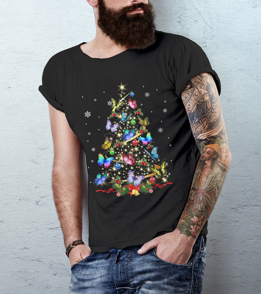 Butterfly Christmas Tree Lights Snowflakes Xmas Butterfly T-Shirt