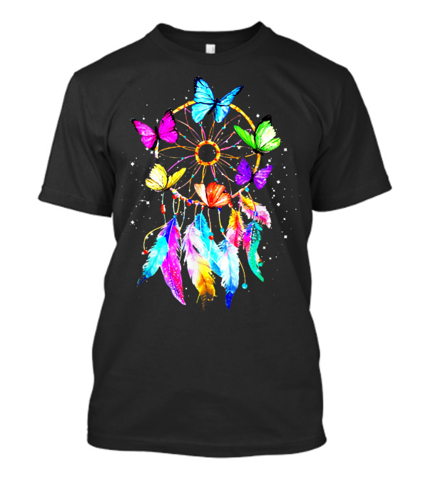 Dream Catcher With Colorful Butterflies And Feathers For Butterfly Lovers T-Shirt