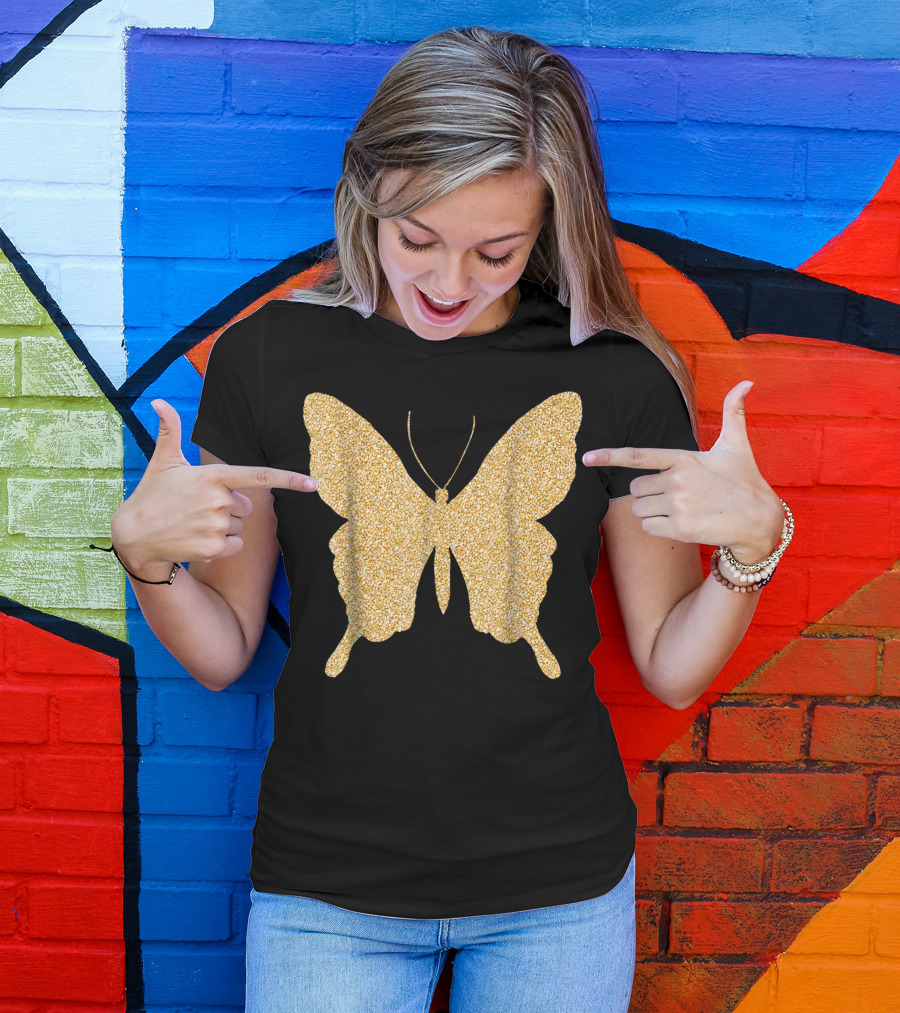 Butterfly Gold Glitter Bling Butterfly Lover Sparkle T-Shirt