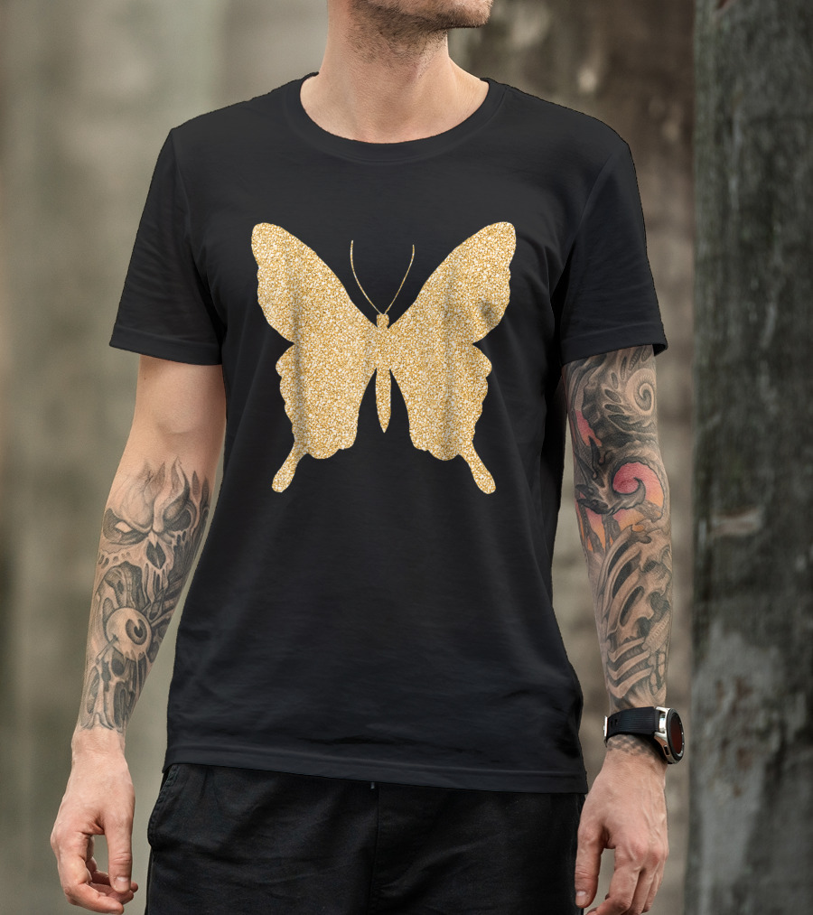 Butterfly Gold Glitter Bling Butterfly Lover Sparkle T-Shirt