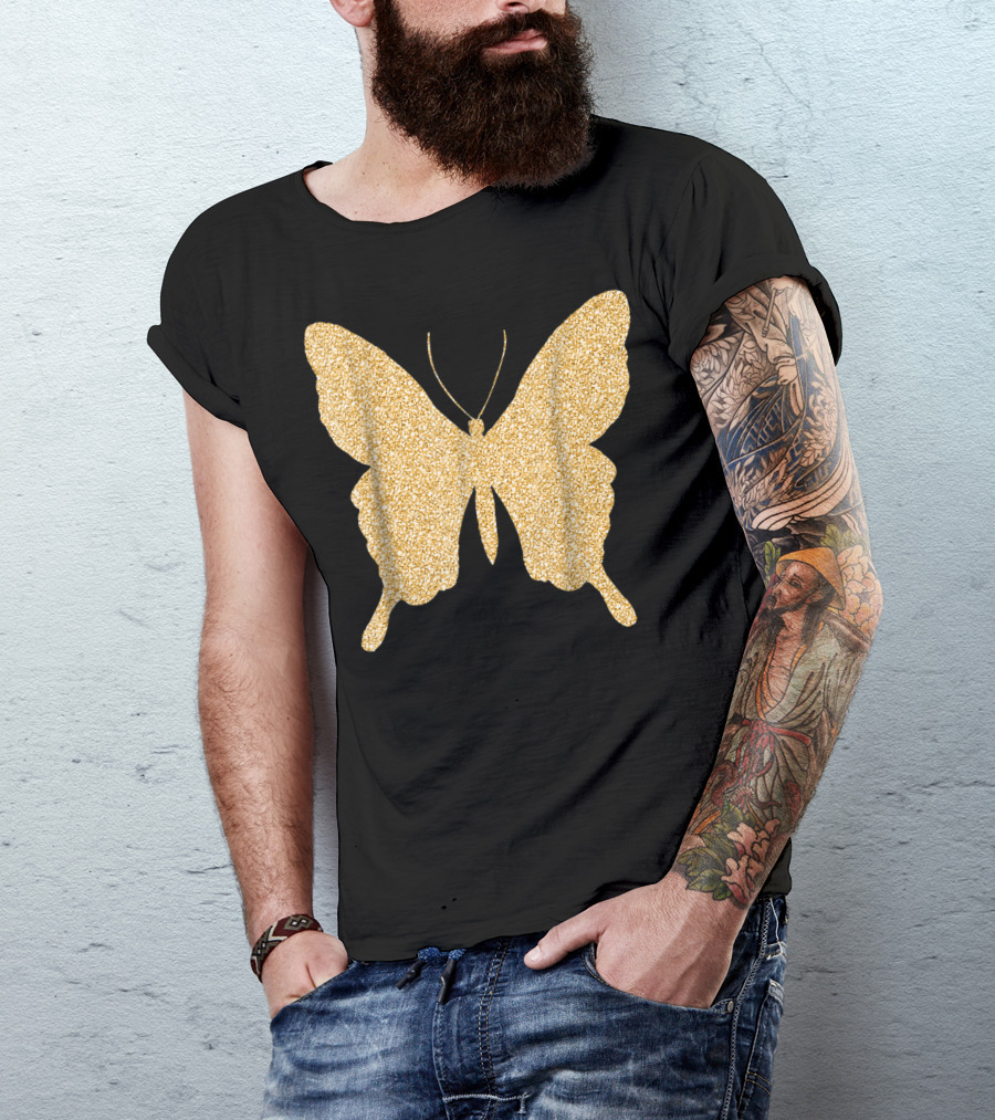 Butterfly Gold Glitter Bling Butterfly Lover Sparkle T-Shirt