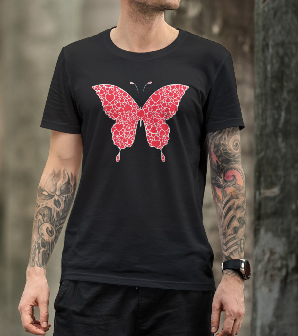 Butterfly Hearts Valentine's Day Ringlet Lover Girl Red Heart T-Shirt