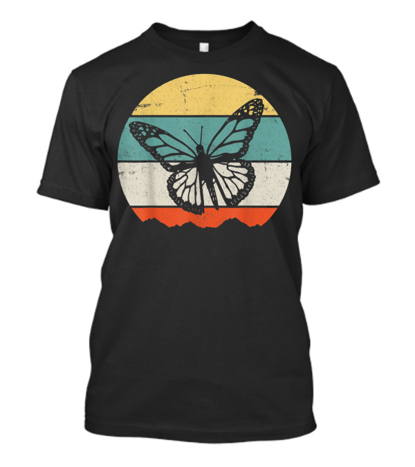 Butterfly Insect Vintage Stripes Circle T-Shirt