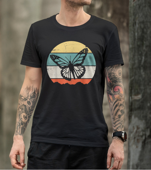 Butterfly Insect Vintage Stripes Circle T-Shirt