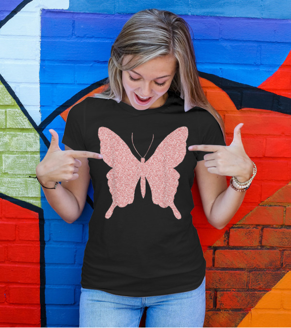 Butterfly Rose Gold Pink Glitter Butterfly Lover T-Shirt