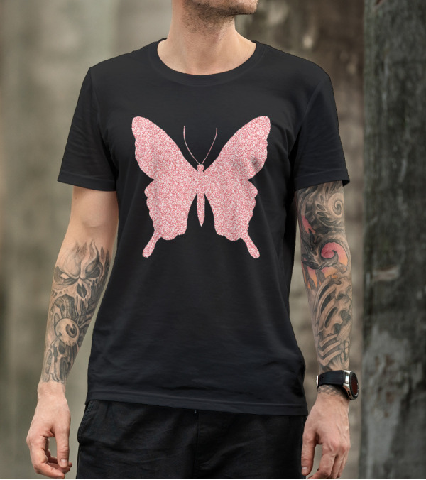 Butterfly Rose Gold Pink Glitter Butterfly Lover T-Shirt