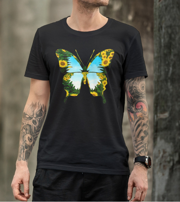 Butterfly Sunflower Blue Sky Lovers T-Shirt