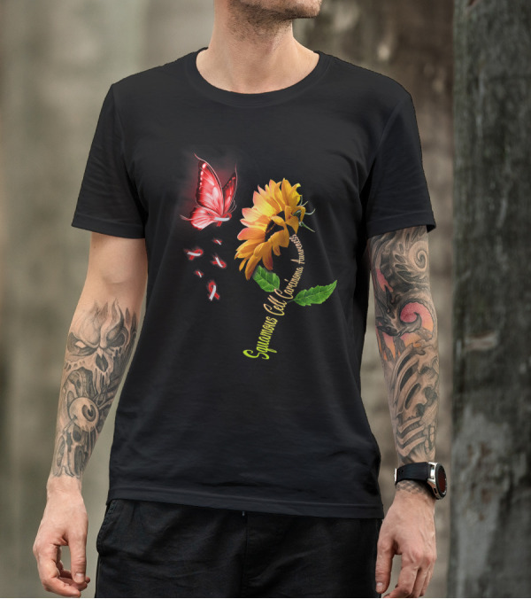 Butterfly Sunflower Squamous Cell Carcinoma Awareness T-Shirt